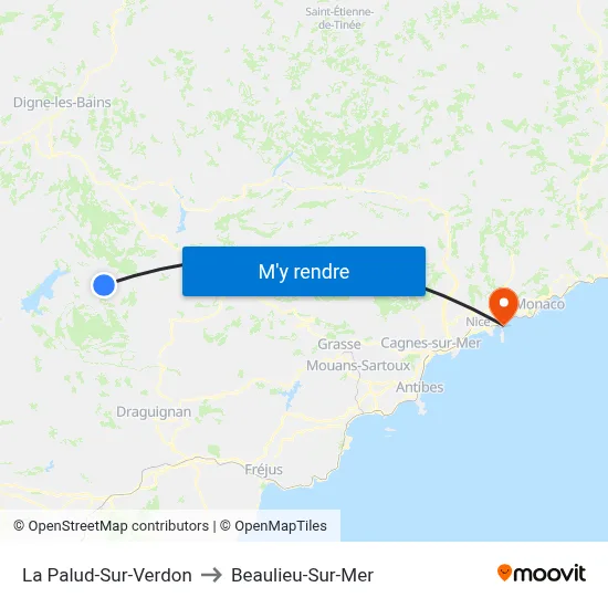 La Palud-Sur-Verdon to Beaulieu-Sur-Mer map
