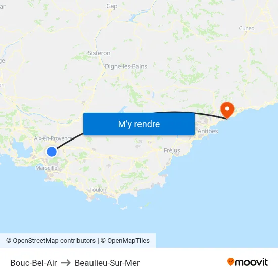 Bouc-Bel-Air to Beaulieu-Sur-Mer map
