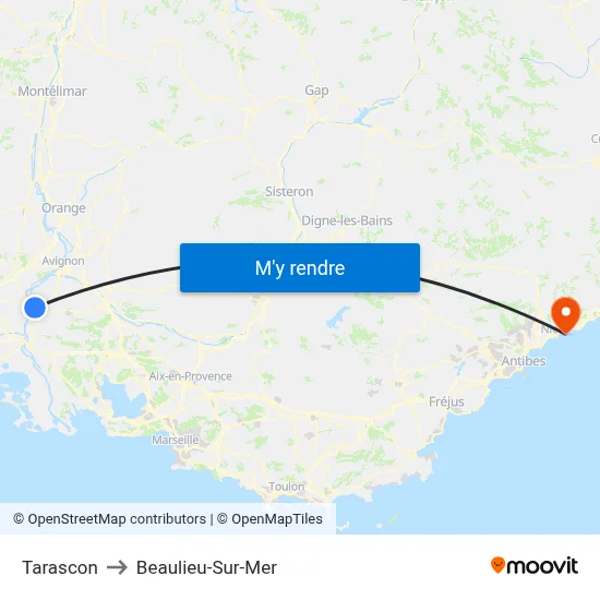 Tarascon to Beaulieu-Sur-Mer map