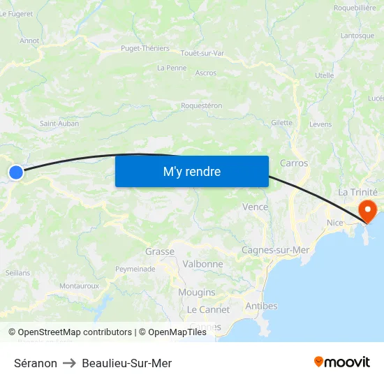 Séranon to Beaulieu-Sur-Mer map