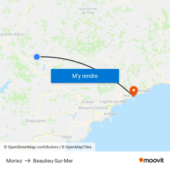 Moriez to Beaulieu-Sur-Mer map