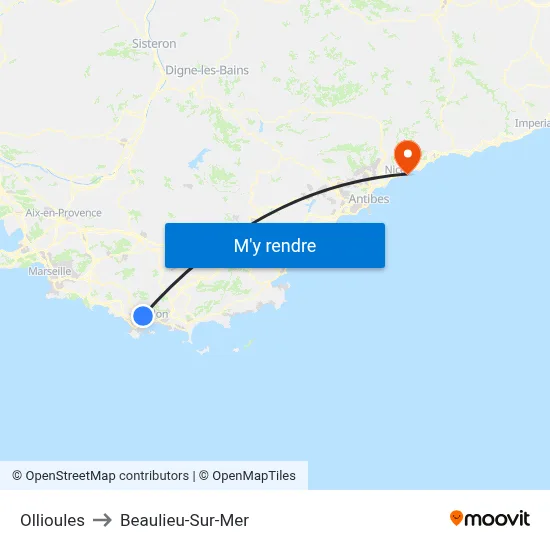 Ollioules to Beaulieu-Sur-Mer map