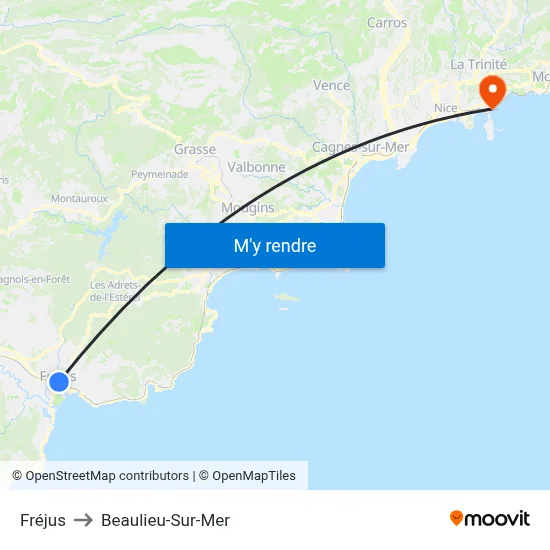 Fréjus to Beaulieu-Sur-Mer map