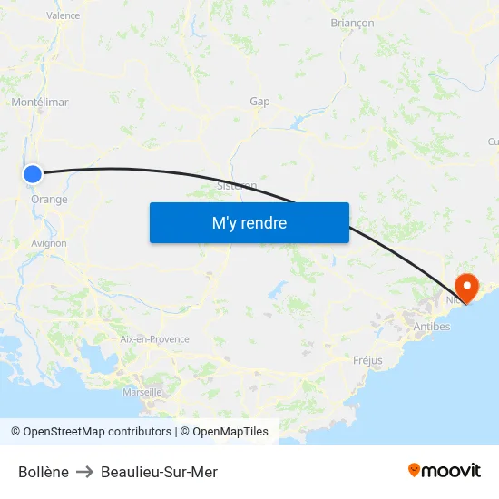 Bollène to Beaulieu-Sur-Mer map