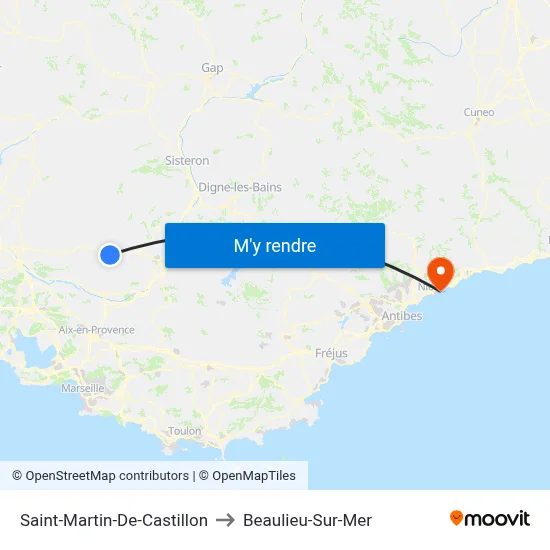 Saint-Martin-De-Castillon to Beaulieu-Sur-Mer map
