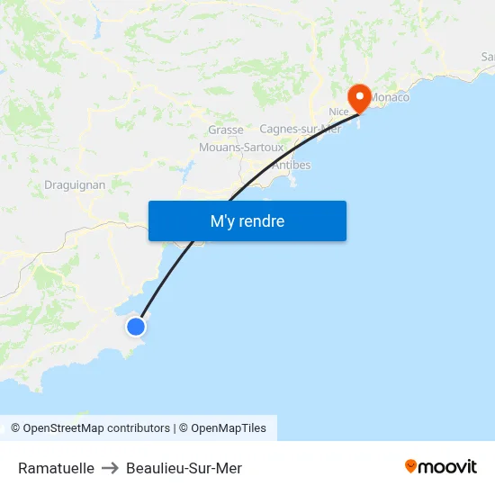 Ramatuelle to Beaulieu-Sur-Mer map