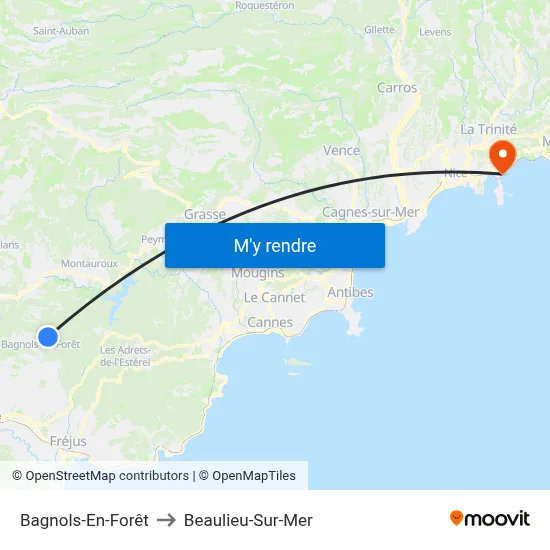 Bagnols-En-Forêt to Beaulieu-Sur-Mer map