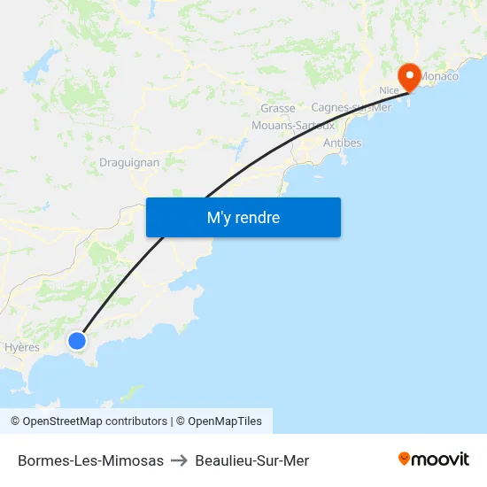 Bormes-Les-Mimosas to Beaulieu-Sur-Mer map