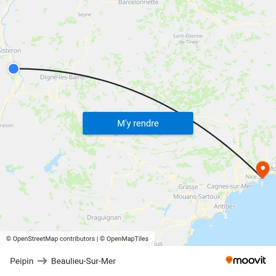Peipin to Beaulieu-Sur-Mer map