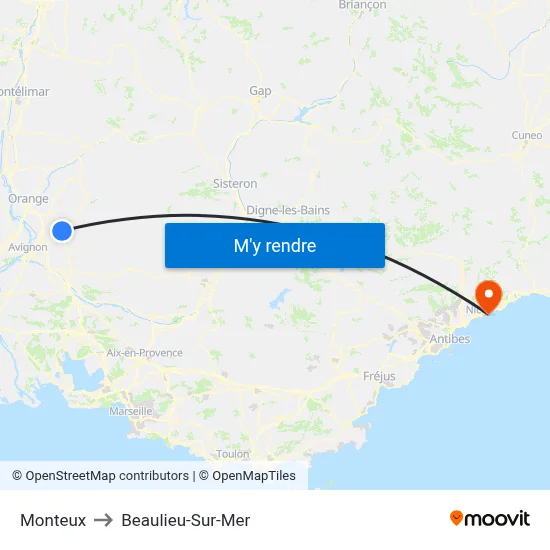 Monteux to Beaulieu-Sur-Mer map