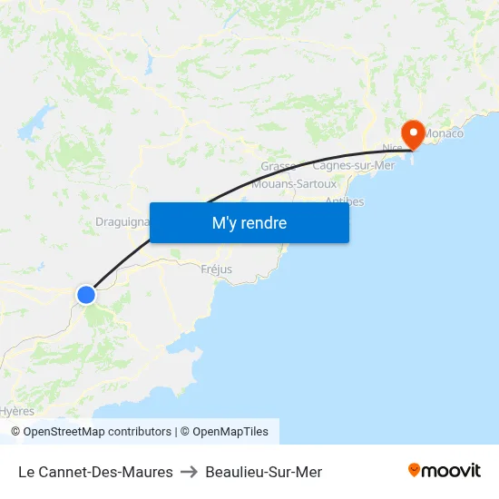Le Cannet-Des-Maures to Beaulieu-Sur-Mer map