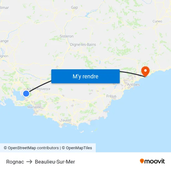 Rognac to Beaulieu-Sur-Mer map