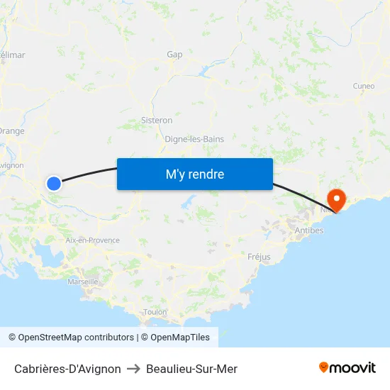 Cabrières-D'Avignon to Beaulieu-Sur-Mer map