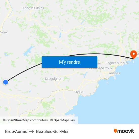 Brue-Auriac to Beaulieu-Sur-Mer map