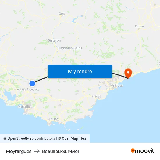 Meyrargues to Beaulieu-Sur-Mer map