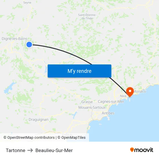 Tartonne to Beaulieu-Sur-Mer map