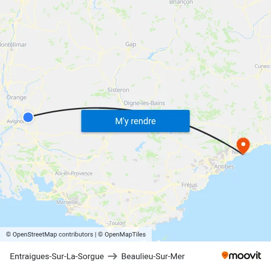 Entraigues-Sur-La-Sorgue to Beaulieu-Sur-Mer map