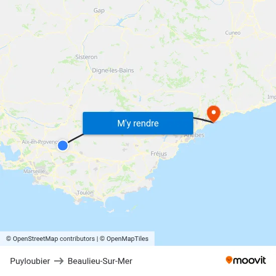 Puyloubier to Beaulieu-Sur-Mer map