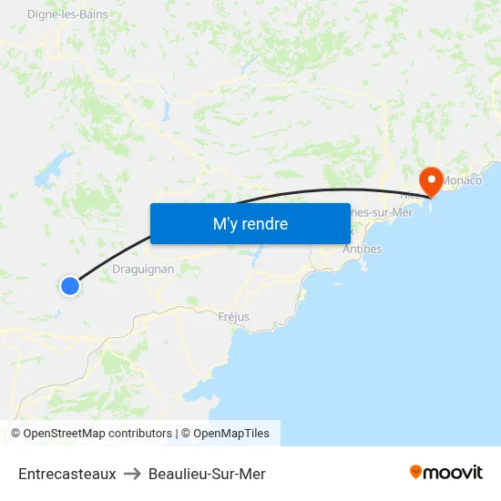 Entrecasteaux to Beaulieu-Sur-Mer map