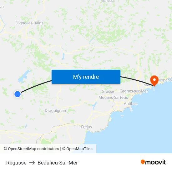 Régusse to Beaulieu-Sur-Mer map