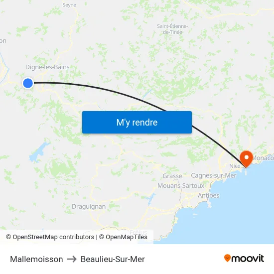 Mallemoisson to Beaulieu-Sur-Mer map