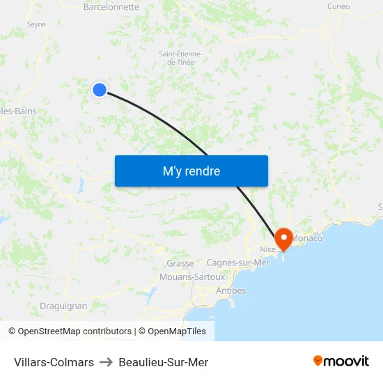 Villars-Colmars to Beaulieu-Sur-Mer map