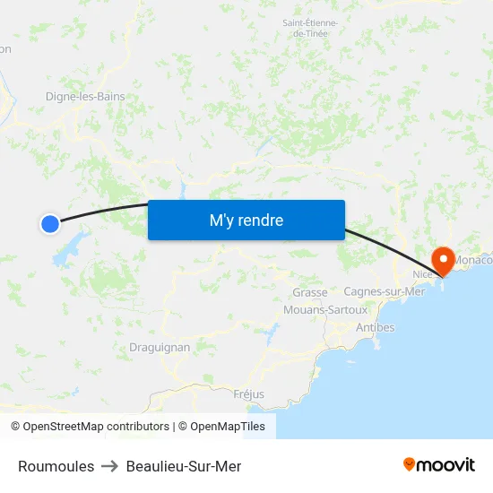 Roumoules to Beaulieu-Sur-Mer map