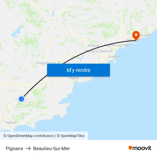 Pignans to Beaulieu-Sur-Mer map