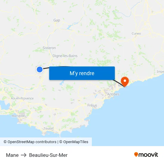 Mane to Beaulieu-Sur-Mer map