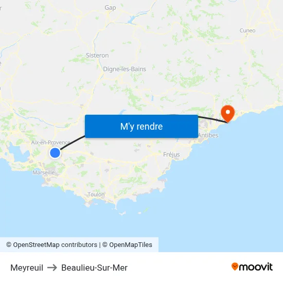 Meyreuil to Beaulieu-Sur-Mer map
