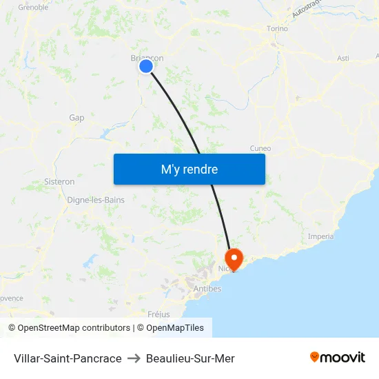 Villar-Saint-Pancrace to Beaulieu-Sur-Mer map