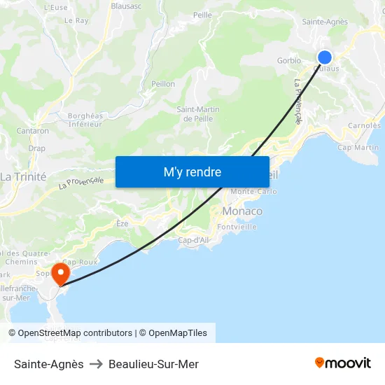 Sainte-Agnès to Beaulieu-Sur-Mer map
