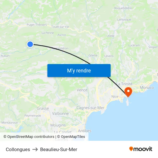 Collongues to Beaulieu-Sur-Mer map