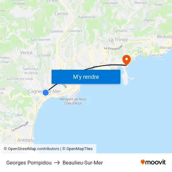 Georges Pompidou to Beaulieu-Sur-Mer map