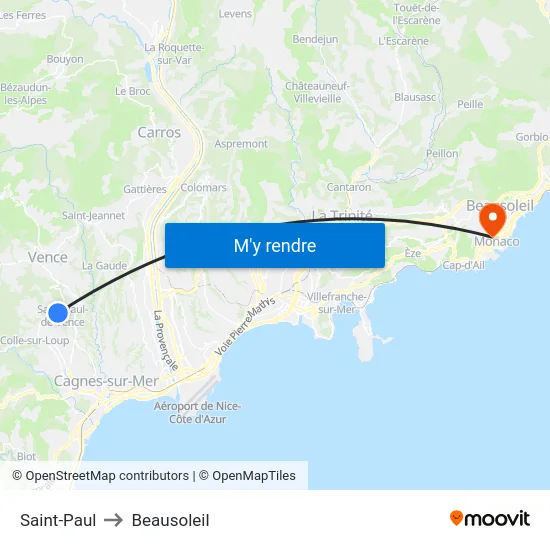 Saint-Paul to Beausoleil map