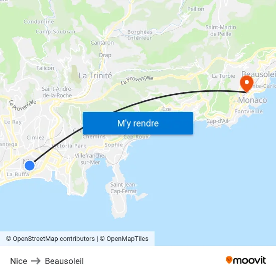 Nice to Beausoleil map