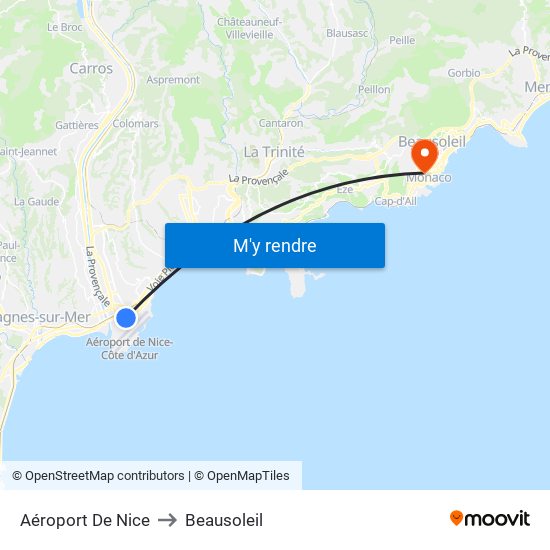 Aéroport De Nice to Beausoleil map