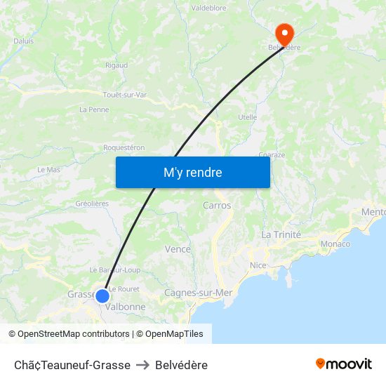 Chã¢Teauneuf-Grasse to Belvédère map