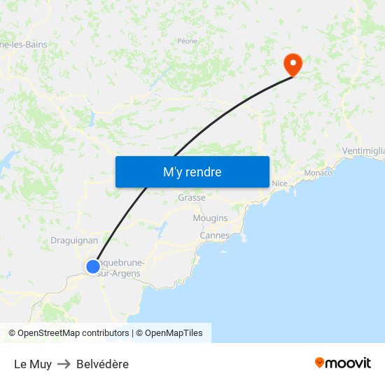 Le Muy to Belvédère map