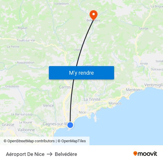 Aéroport De Nice to Belvédère map