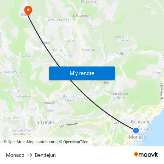 Monaco to Bendejun map