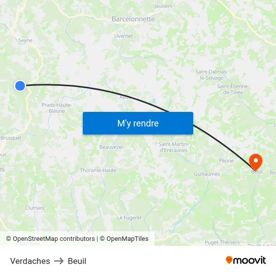 Verdaches to Beuil map