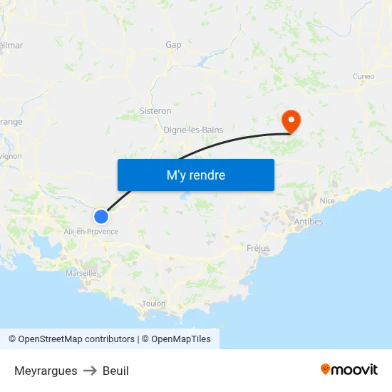 Meyrargues to Beuil map