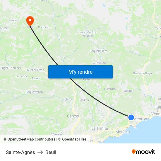 Sainte-Agnès to Beuil map