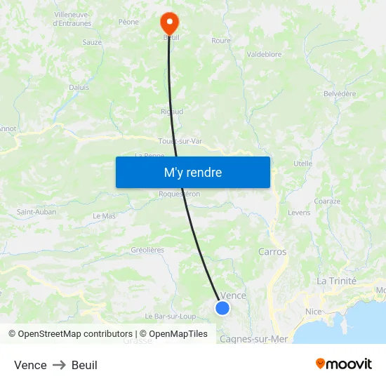 Vence to Beuil map