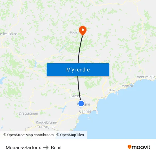 Mouans-Sartoux to Beuil map