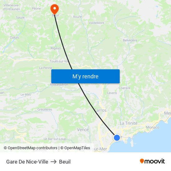 Gare De Nice-Ville to Beuil map