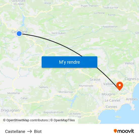 Castellane to Biot map