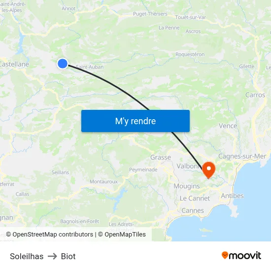 Soleilhas to Biot map