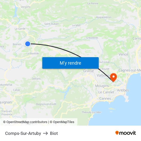 Comps-Sur-Artuby to Biot map